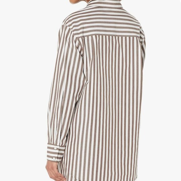 NWT The Drop Women's Kendra Loose Fit Long Shirt, Coffee Bean Stripe, XL - Picture 3 of 5
